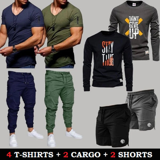 (2 V-Neck + 2 Long Sleeve + 2 Cargo + 2 Shorts)